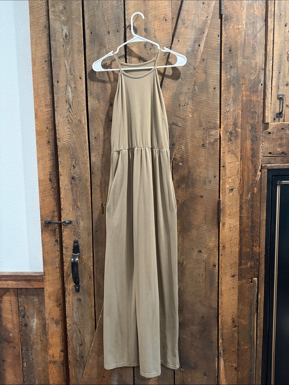 Sleeveless Halter Maxi Dress in Taupe